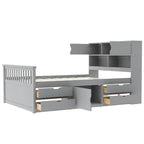Lit plateforme de capitaine Twin/Full avec 4 tiroirs et étagères de rangement, structure en bois massif avec tête de lit bibliothèque et rangements