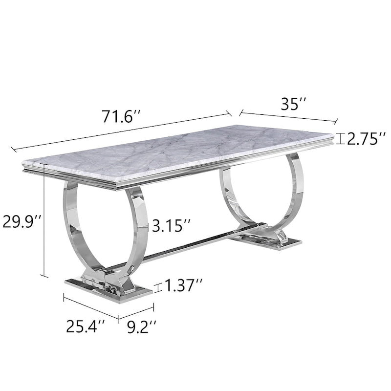 Table de salle à manger moderne avec piètement en U en métal inoxydable