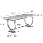 Table de salle à manger moderne avec piètement en U en métal inoxydable