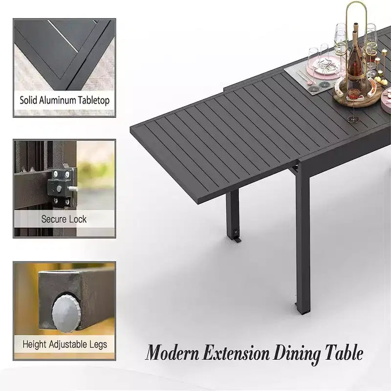 Okak Esstisch aus Aluminium, ausziehbarer Terrassentisch, Küchentisch für das Esszimmer