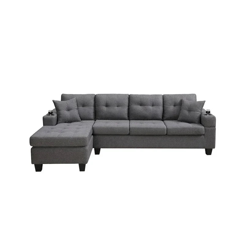 Ecksofa für das Wohnzimmer mit L-förmiger Chaiselongue und Getränkehalter
