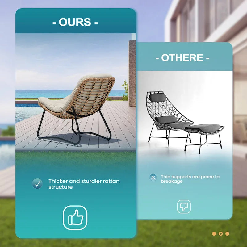 Papasanstoelen voor buiten met kussen, van PE-rattan, gezellige terrasstoelen met bijzettafel