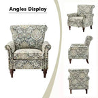 Fauteuil traditionnel Araceli en bois, rembourré à motif floral, avec dossier à oreilles et bordure cloutée| ART OF LIVING DESIGNS