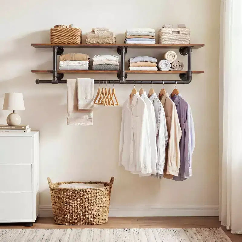 Portant à vêtements Besiost à 2 niveaux avec tringle, étagères à vêtements et étagère supérieure