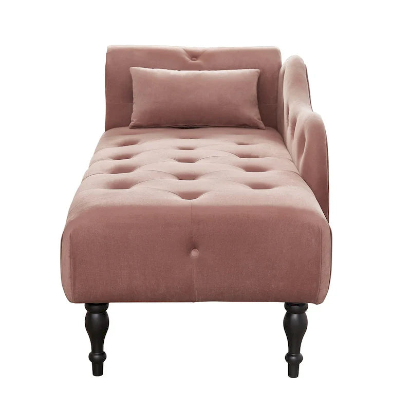 Chaise longue moderne de 60,6 po, capitonnée en velours avec boutons, pieds en bois massif et clous décoratifs