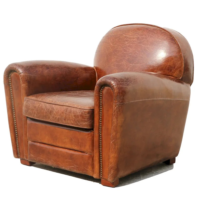 Pasargad Home Paris Clubsessel aus echtem Leder, Braun