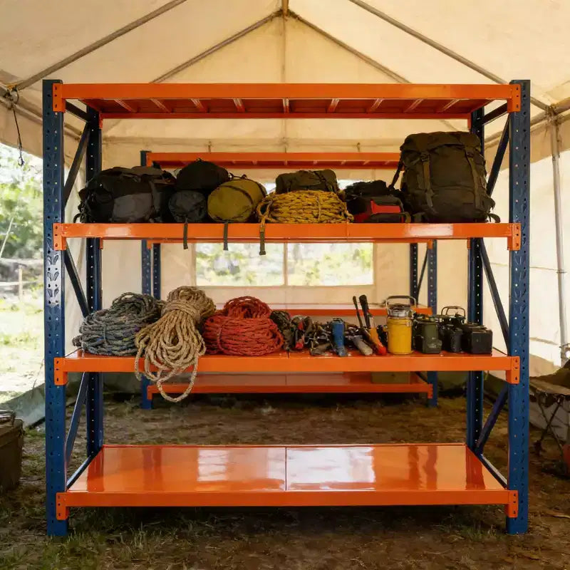 Étagères de garage robustes VIYET, rayonnage métallique réglable à 4 niveaux d’une capacité de 4 400 lb, rangement industriel bleu et orange pour magasin commercial, outils et salle de sport