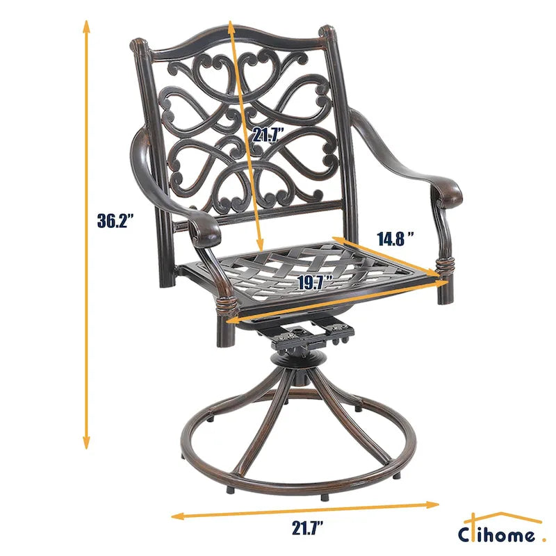 Ensemble de salle à manger de patio en aluminium moulé en 5 pièces avec 4 chaises pivotantes
