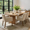Set van 6 gestoffeerde eetkamerstoelen met armleuningen, moderne linnen fauteuils met houten poten, accentstoelen voor eetkamer en woonkamer - Panipeachy