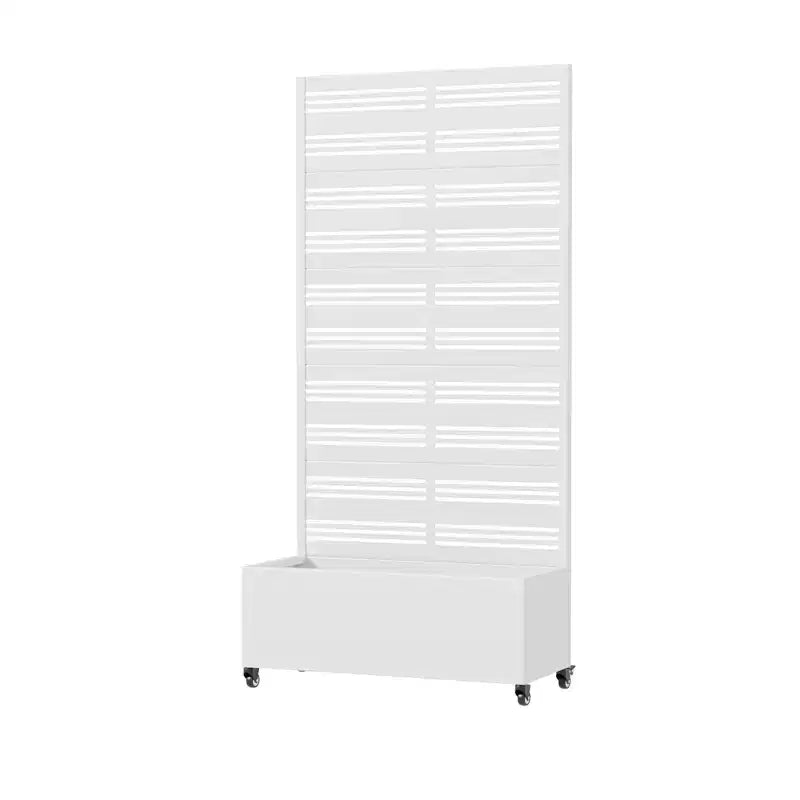 MAYEERTY witte rechthoekige plantenbak van smeedijzer met klimrek (Harold breed-smal B met lamellen), 72x35x16, 5-delige tuindecoratie voor binnen en buiten