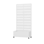MAYEERTY witte rechthoekige plantenbak van smeedijzer met klimrek (Harold breed-smal B met lamellen), 72x35x16, 5-delige tuindecoratie voor binnen en buiten