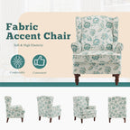 Erommy moderne accentstoel, fauteuil met hoge rugleuning, gestoffeerde stoffen fauteuil met knopen en houten poten voor de woonkamer