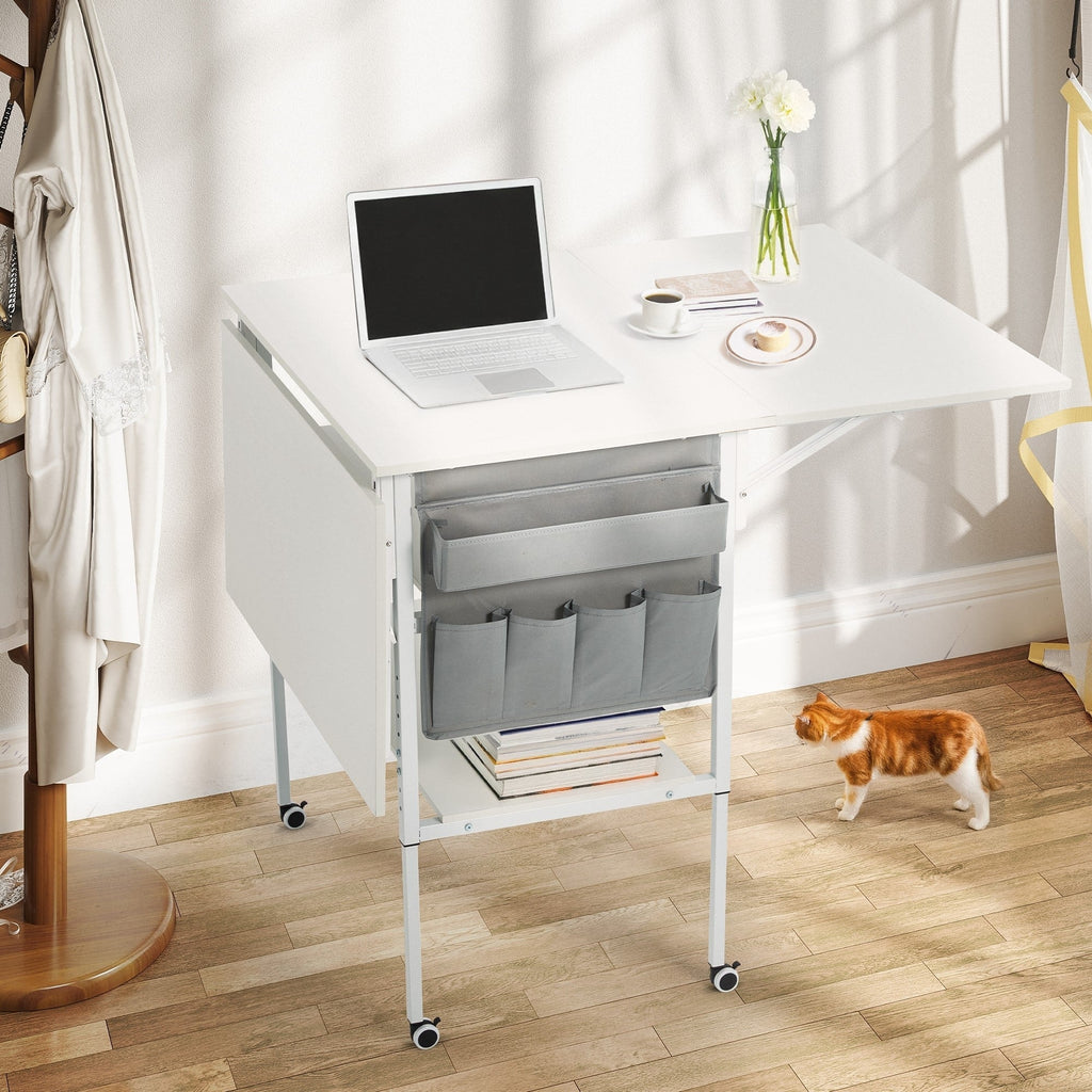 Table de bricolage réglable en hauteur avec étagères de rangement, table de découpe pliante mobile pour bureau à domicile, salle de couture ou atelier créatif