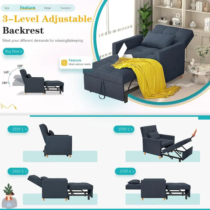 AECOJOY 3-in-1-Schlafsofa-Sessel mit Kissen und verstellbarer Rückenlehne