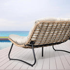 Fauteuil double Papasan avec coussin, rotin PE toutes saisons et structure en métal, pour intérieur et extérieur