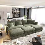 102,4-Zoll-4-Sitzer-Schlafsofa aus weichem Cord mit Hockern – Grün