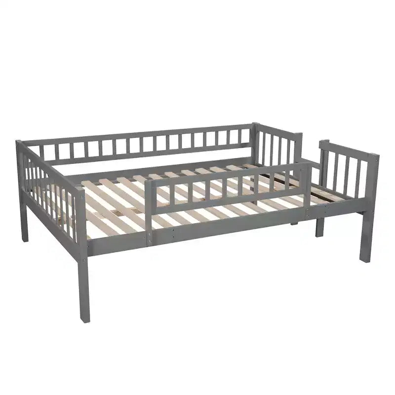 Dreistöckiges Etagenbett Full über Full mit umbaubarer Leiter und Rutsche, dreistöckiges Bett mit Sicherheitsgittern, Weiß/Grau/Espresso – ModernLuxe