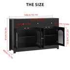 Opbergkast van 55 inch, smal buffet- en dressoirkast met 3 laden en 4 deuren voor keuken, eetkamer en woonkamer