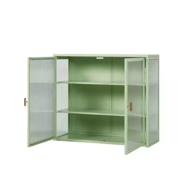 Moderner 2-türiger Wandschrank von Okak mit 3-stufigem Stauraum und Glastüren für Eingangsbereich, Esszimmer, Wohnzimmer oder Küche