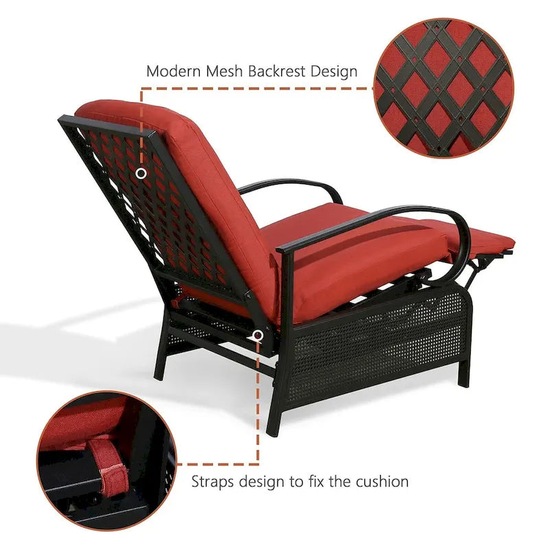 Fauteuil inclinable réglable de salon pour extérieur avec coussin - 38 (P) x 26.5 (L) x 38.5 (H) POUCES