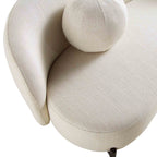 Gebogen 3-zitsbank met balvormige kussens, beige linnenmix