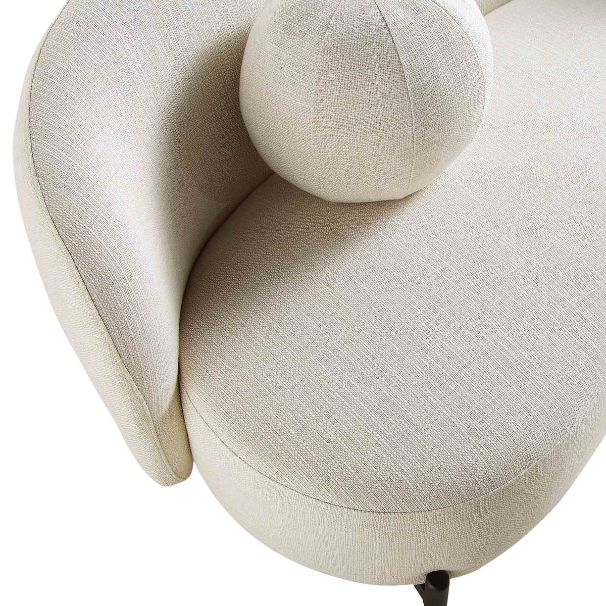 Gebogen 3-zitsbank met balvormige kussens, beige linnenmix