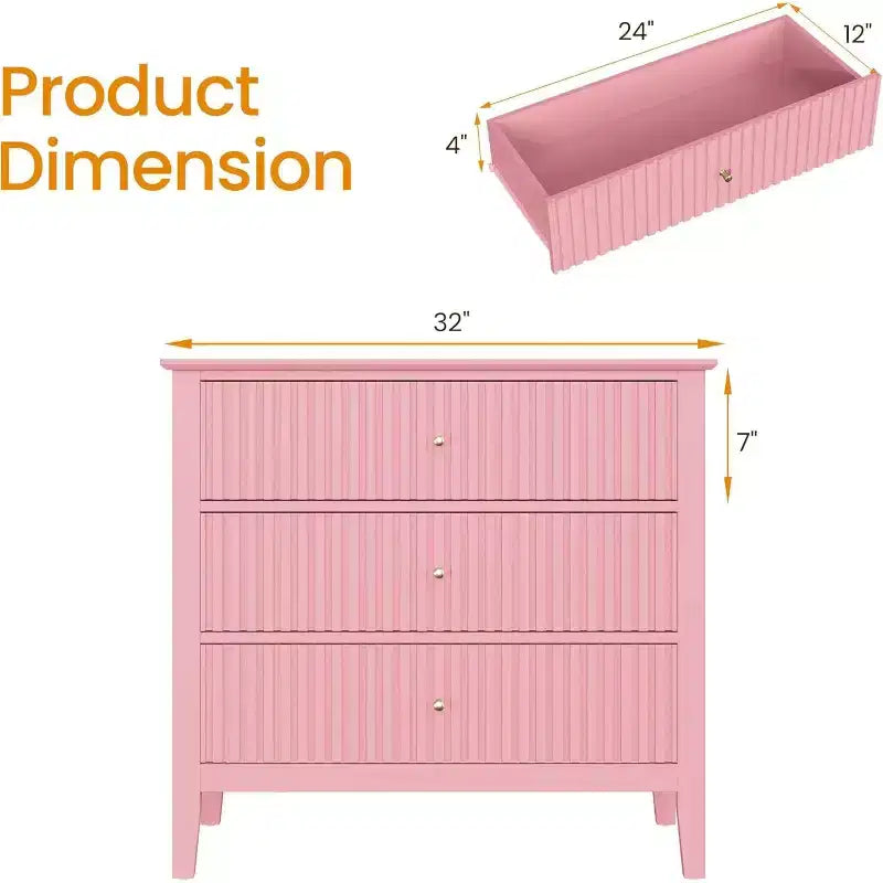 Heynemo Kommode mit 3 Schubladen, lackierter 30 Zoll hoher Nachttisch aus Holz mit Stauraum, breiter moderner Schubladenschrank mit kugelgelagerten Auszügen
