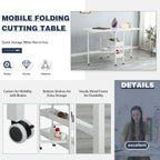 Table de bricolage réglable en hauteur avec étagères de rangement, table de découpe pliante mobile pour bureau à domicile, salle de couture ou atelier créatif