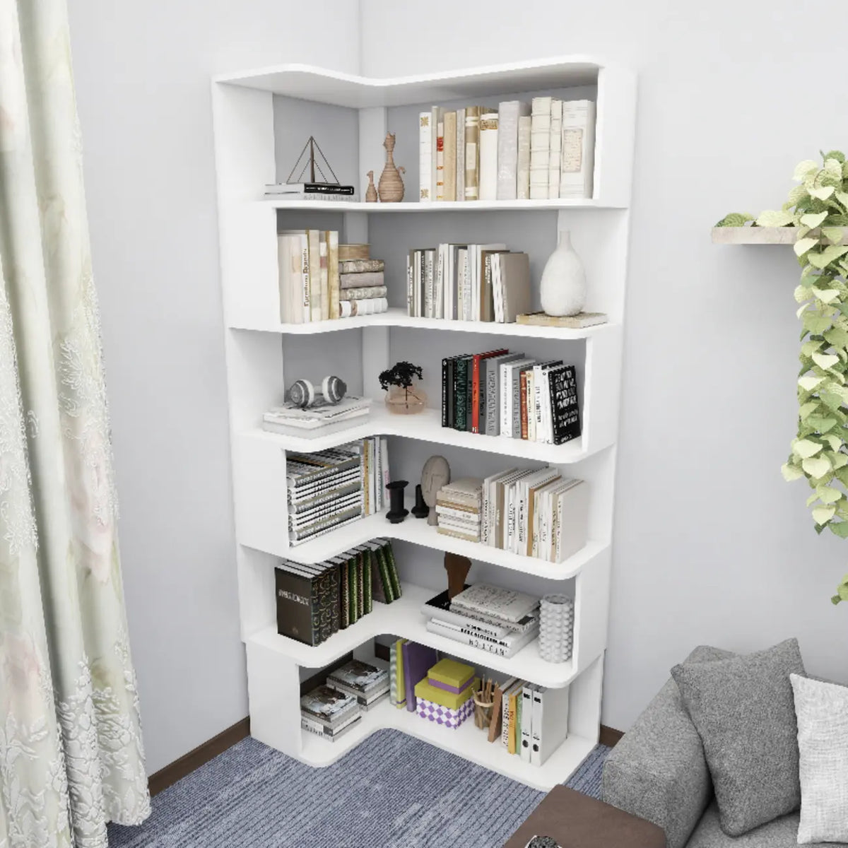 Eckbücherregal aus Holzwerkstoff mit 6 Ablagen