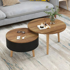 Moderner runder Couchtisch aus schwarzem und weißem Holz mit Stauraum