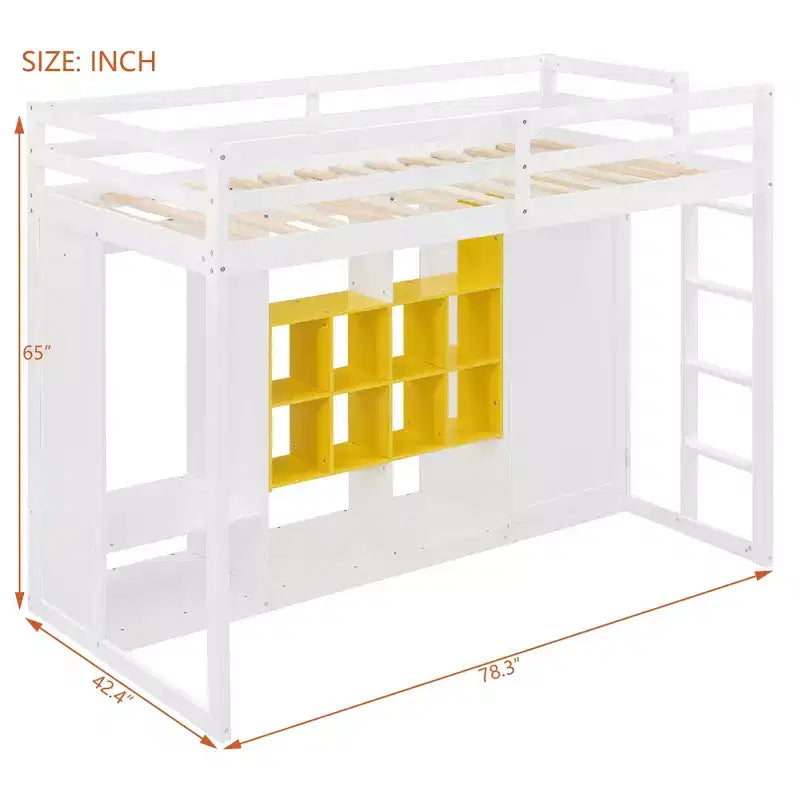 Kinder-Hochbett mit Kleiderschrank und Regalen, Hochbettgestell aus Holz mit Stauraumschrank für Kinder und Jugendliche