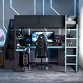 GDFStudio Scott Wooden Gaming Loft Bed with Storage Stairs, Desk, Shelves & Pegboard