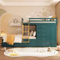 Lit superposé deux places sur deux places avec armoire de rangement et tiroirs, lit superposé en bois deux places gain de place avec barrière de sécurité pour appartement et chambre
