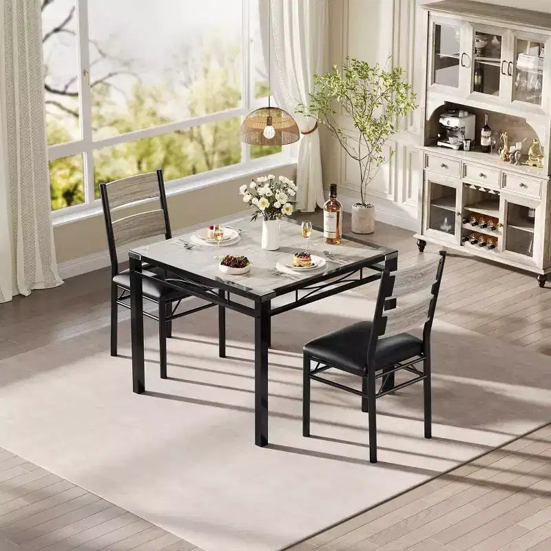 Ensemble de table à manger pour 4 personnes avec 4 chaises rembourrées, ensemble de table de cuisine en bois de 5 pièces avec protection d’angle pour cuisine, appartement ou petit espace