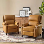Set aus 2 modernen Elisabete-Sesseln mit hoher Rückenlehne aus echtem Leder und Vintage-Nagelkopfbesatz für Wohnzimmer und Schlafzimmer| ART OF LIVING DESIGNS