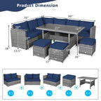 Costway Ensemble repas de jardin en rotin de 7 pièces, canapé d’angle, canapé et pouf — Voir les détails