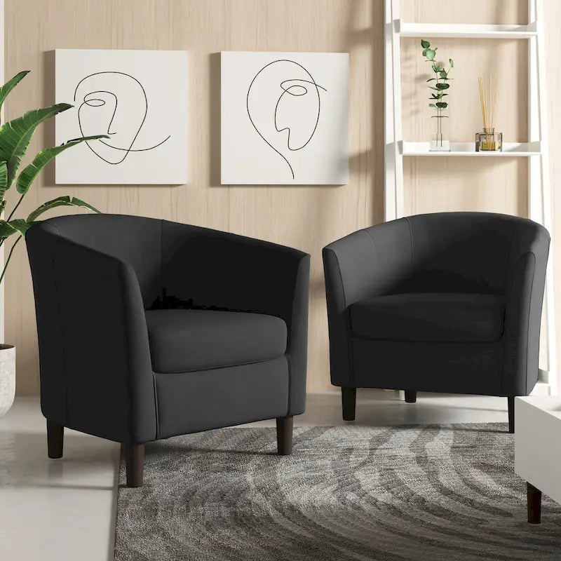 Ensemble de 2 fauteuils club modernes en lin, style tonneau