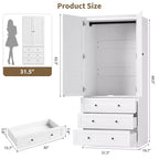 Armoire-penderie COZONY avec 3 tiroirs et 2 portes, meuble de rangement moderne en bois pour chambre, grande armoire blanche sur pied