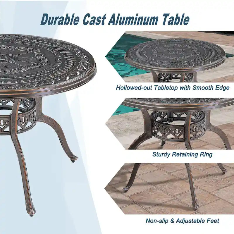 Ensemble de salle à manger de patio en aluminium moulé en 5 pièces avec 4 chaises pivotantes