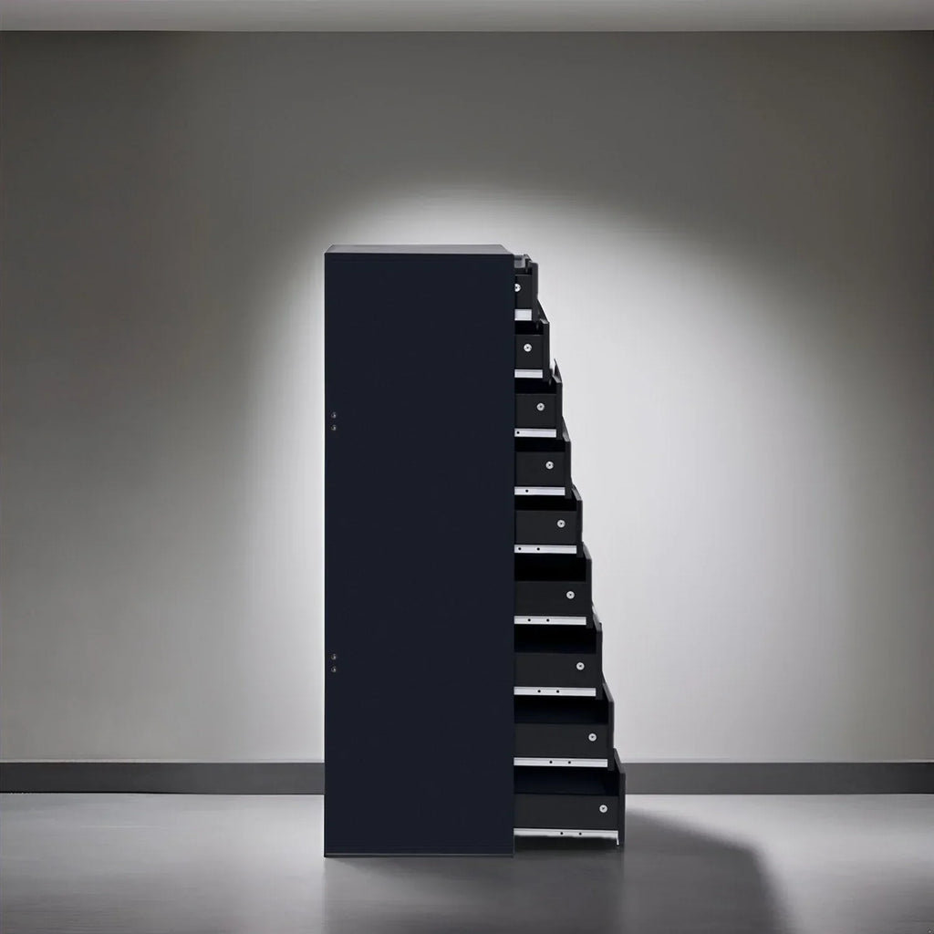 Schmaler Holzschrank mit 9 Schubladen, leichtgängigen Schubladen und oberem Ablagefach
