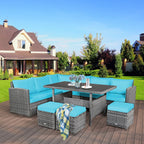 Costway Ensemble repas de jardin en rotin de 7 pièces, canapé d’angle, canapé et pouf — Voir les détails