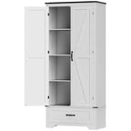 HOMCOM 72 Landhaus-Speisekammernschrank mit Scheunentüren, hoher Küchenschrank mit verstellbaren Einlegeböden und Schublade