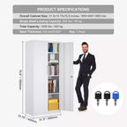 VEVOR Metal Storage Cabinet, Steel Locking Storage Cabinet with 2 Magnetic Doors and 4 Adjustable Shelves,71'' Metal Cabinet 200 lbs Capacity, White
