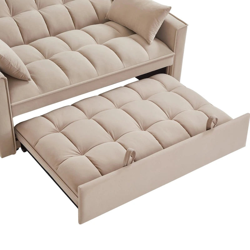 Loveseat-Schlafsofa 4-in-1 mit Armlehnen und Aufbewahrungstaschen, multifunktionales getuftetes Ausziehsofa mit verstellbarer Rückenlehne