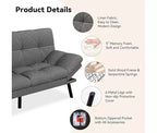 Convertible Futon Sofa Bed with Adjustable Backrest & Removable Armrests