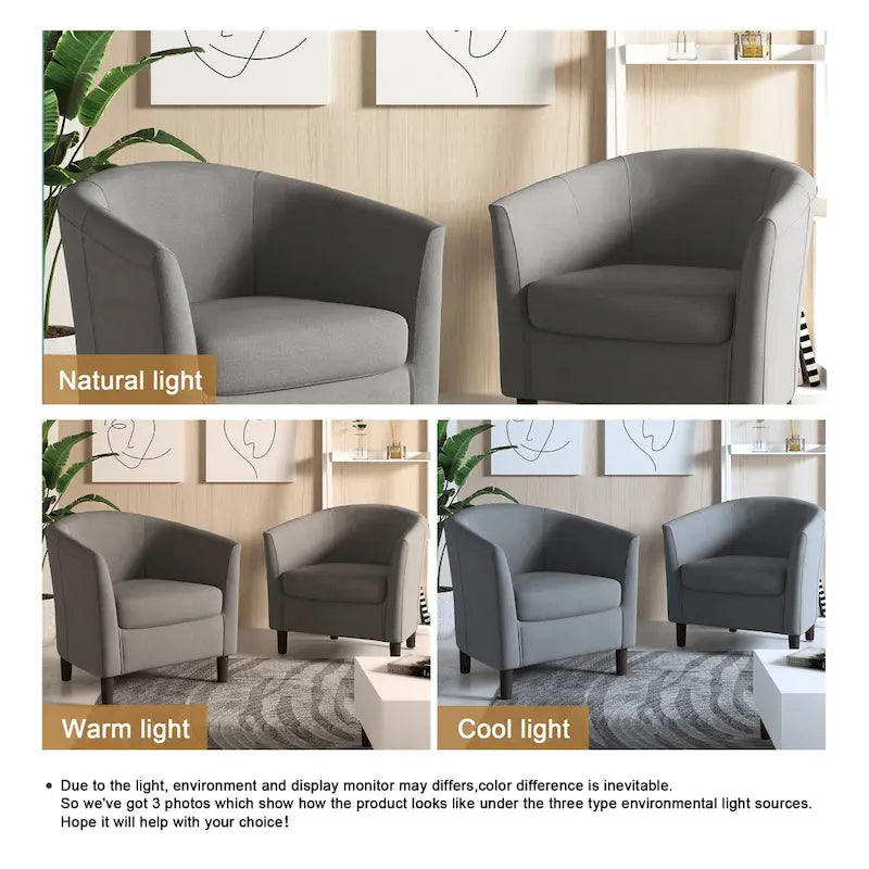 Ensemble de 2 fauteuils club modernes en lin, style tonneau