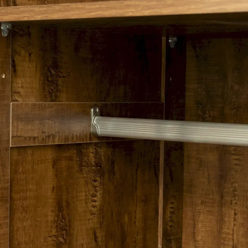 Armoire-penderie en bois blanc avec portes, tiroirs et tringle