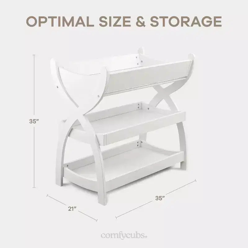 Table à langer Comfy Cubs pour bébé - construction robuste en bois, style intemporel avec deux étagères ouvertes pour les essentiels de bébé