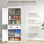 Armoire de rangement de garde-manger de cuisine de 72 pouces, armoire traditionnelle autoportante avec 4 portes et 3 étagères réglables, grand tiroir central