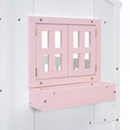 Twin Size House-Shaped Loft Bed, Wood Playhouse Loft Bed with Ladder & Guardrails for Kids